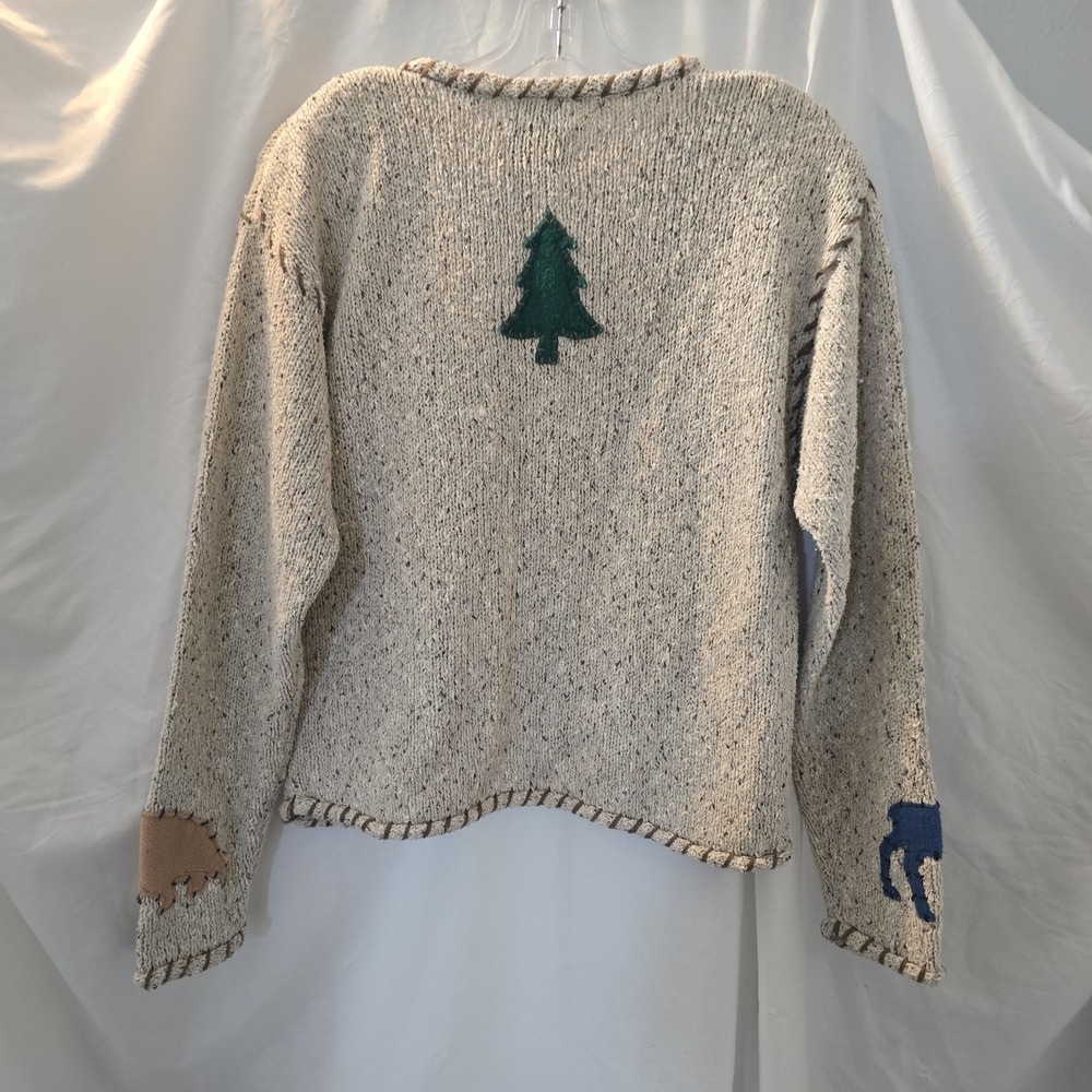 Vtg Christopher &Banks Hand Embroidered Cardigan Moose Bear Fish Woodland S NWT* - Picture 8 of 15